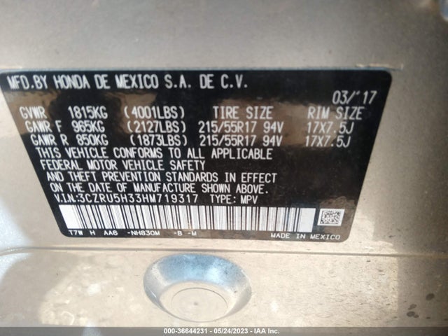 2017 HONDA HR-V LX VIN: 3CZRU5H33HM719317