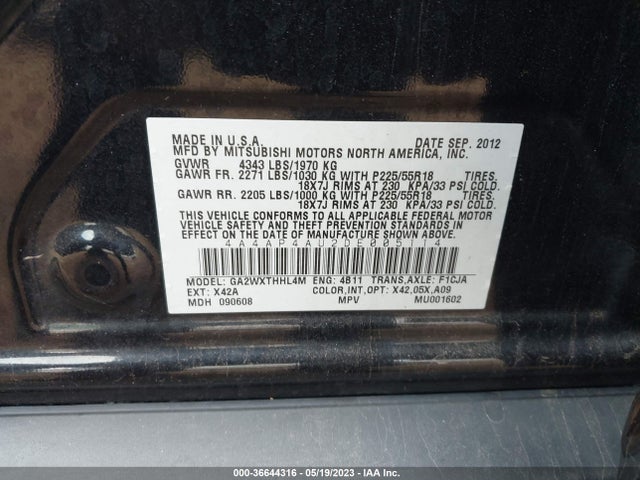 2013 MITSUBISHI OUTLANDER SPORT SE VIN: 4A4AP4AU2DE005114