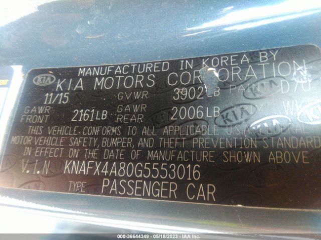KNAFX4A80G5553016 KIA FORTE EX