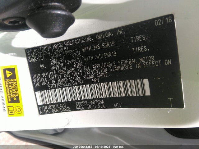 Toyota Highlander Limited 2018 5TDYZRFH0JS254784 Image 10
