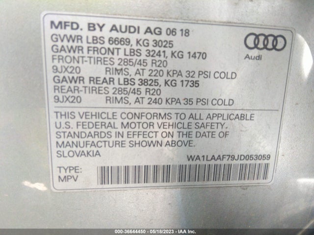 WA1LAAF79JD053059 Audi Q7 Premium Plus