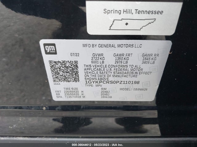 1GYKPCRS0PZ110198 Cadillac Xt6 Fwd Premium Luxury