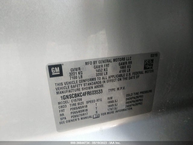 Chevrolet Tahoe Lt 2015 1GNSCBKC4FR603533 Image 11