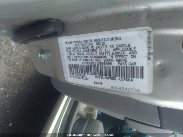 2001 TOYOTA CAMRY CE/LE/XLE VIN: 4T1BG22K61U866998