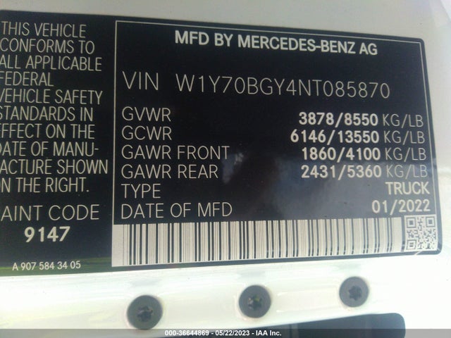 W1Y70BGY4NT085870 Mercedes-Benz SPRINTER CARGO VAN