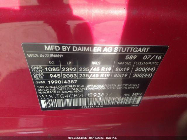 WDCTG4GB2HJ293827 Mercedes-Benz Gla Gla 250