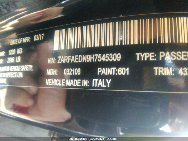 ZARFAEDN9H7545309 Alfa Romeo Giulia