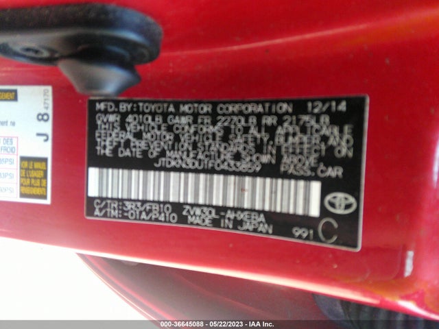 Toyota Prius Four 2015 JTDKN3DU1F0433859 Image 9