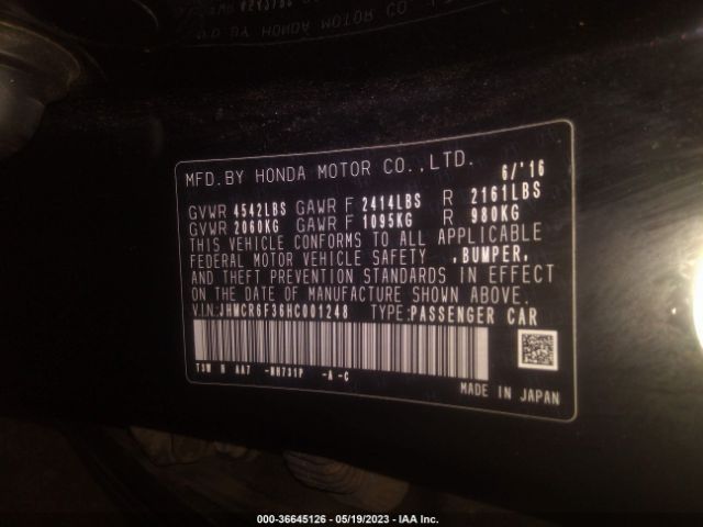 JHMCR6F36HC001248 Honda ACCORD HYBRID