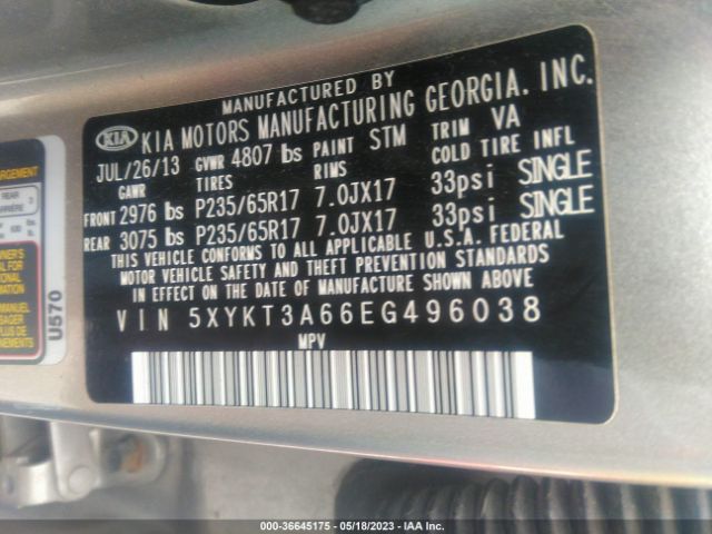 5XYKT3A66EG496038 KIA SORENTO LX