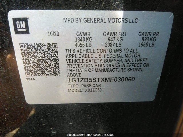 Chevrolet MALIBU LS 2021 1G1ZB5STXMF030060 Image 9