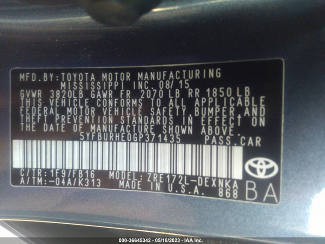 Toyota Corolla L/le/s/s Plus/le Plus 2016 5YFBURHE0GP371435 Image 9
