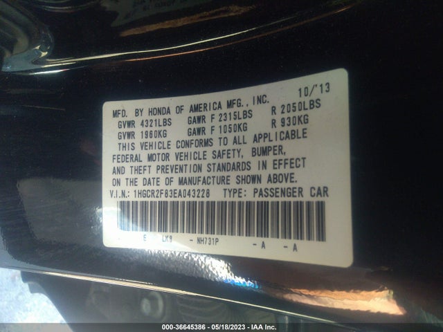 Honda k24w1 2014 1HGCR2F83EA043228 Image 19