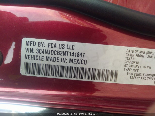 2022 JEEP COMPASS LIMITED VIN: 3C4NJDCB2NT141847