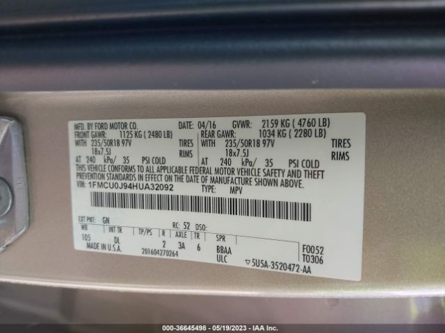 1FMCU0J94HUA32092 Ford Escape Titanium