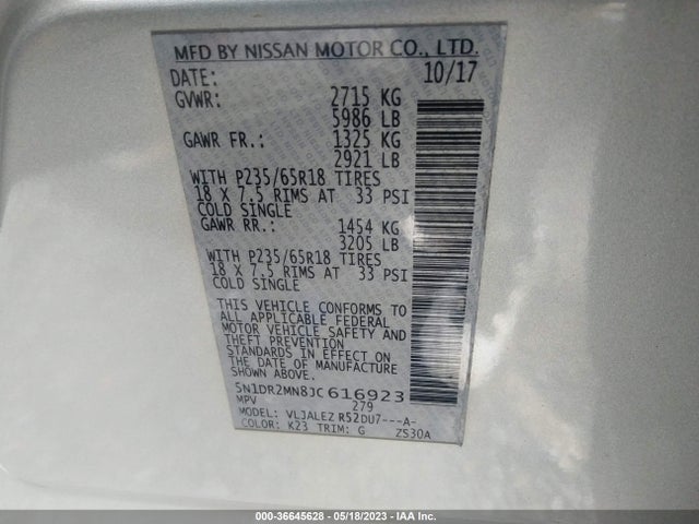 Nissan Pathfinder Sv 2018 5N1DR2MN8JC616923 Image 10