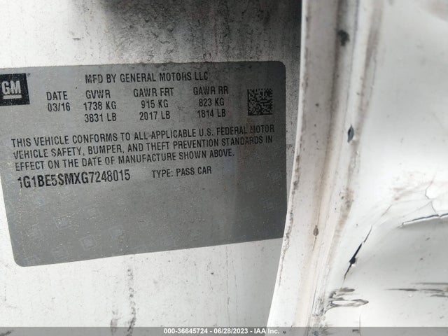 1G1BE5SMXG7248015 Chevrolet Cruze Lt Auto