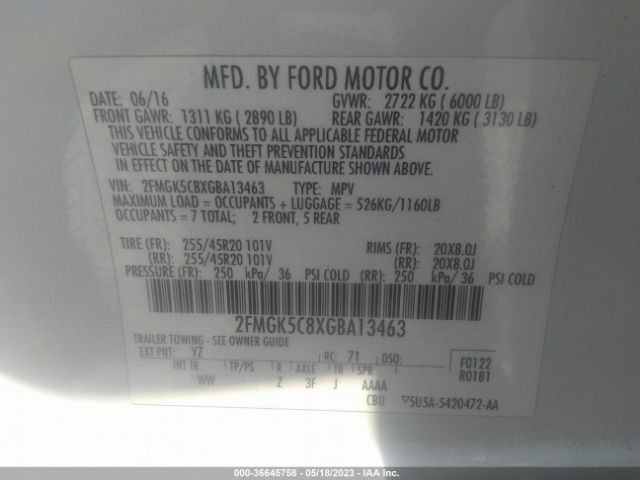 2FMGK5C8XGBA13463 Ford FLEX SEL