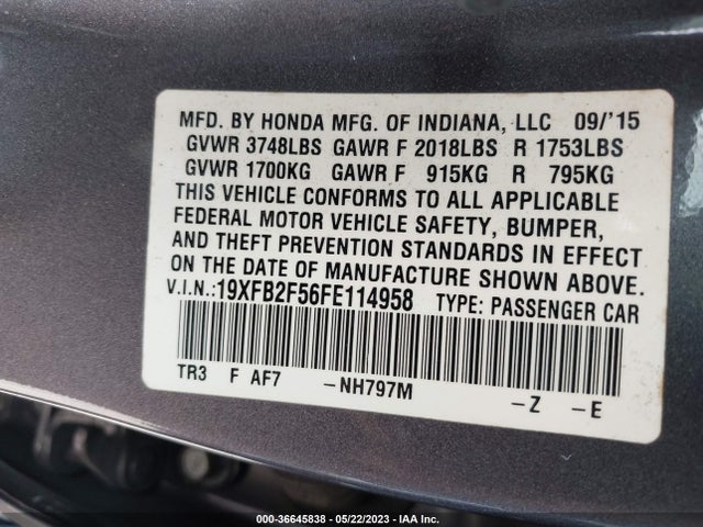 Honda Civic Sedan Lx 2015 19XFB2F56FE114958 Image 9