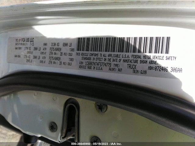 RAM 1500 Laramie 2015 1C6RR7NT4FS774779 Image 10