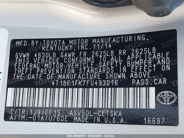 Toyota CAMRY SE 2015 4T1BF1FK7FU493016 Image 11