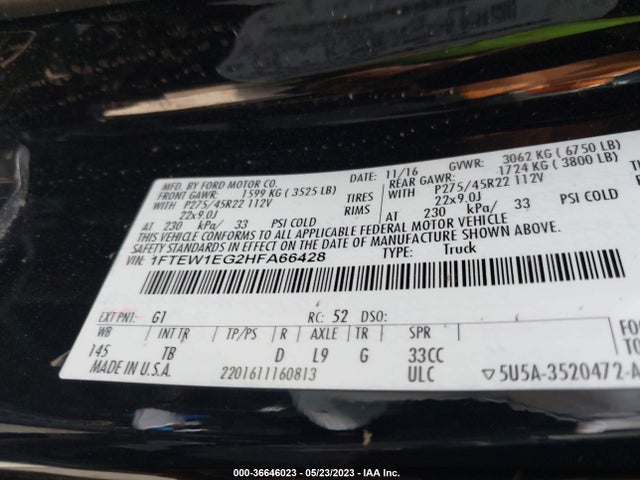 Ford F-150 Xl/xlt/lariat 2017 1FTEW1EG2HFA66428 Image 9