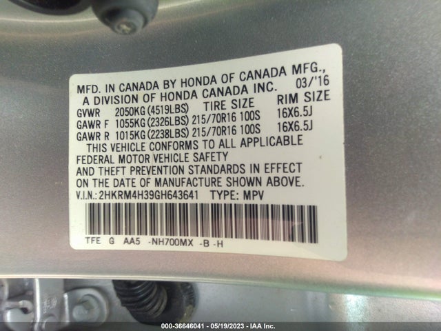 Honda CR-V LX 2016 2HKRM4H39GH643641 Image 9