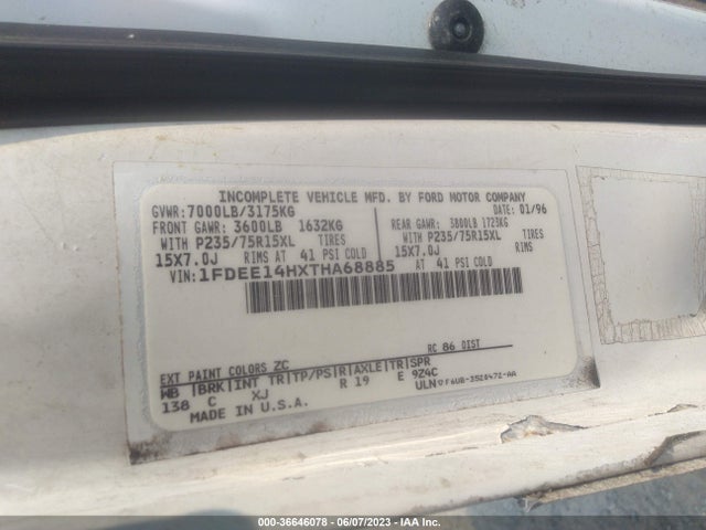 1996 FORD ECONOLINE E150 VAN VIN: 1FDEE14HXTHA68885