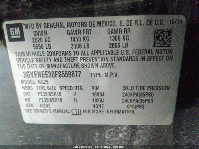 3GYFNEE30FS559877 Cadillac Srx Luxury Collection