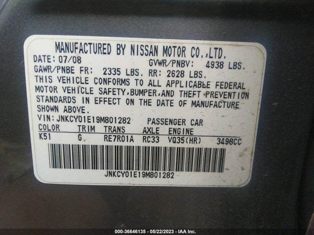 2009 INFINITI M35 VIN: JNKCY01E19M801282
