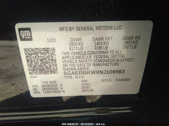 2022 BUICK ENCLAVE ESSENCE VIN: 5GAERBKWXNJ109593