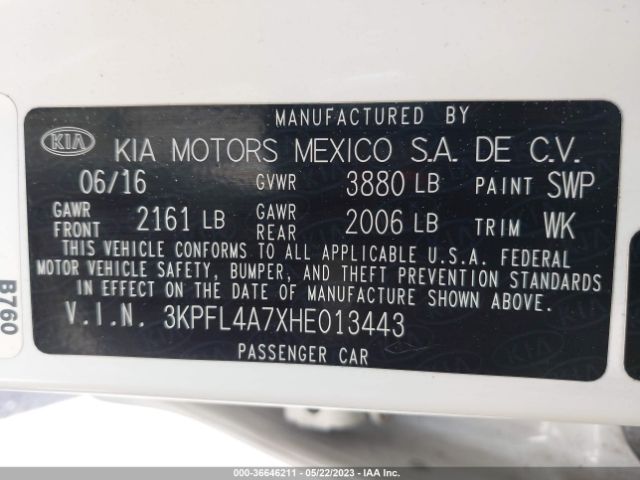 3KPFL4A7XHE013443 KIA FORTE LX
