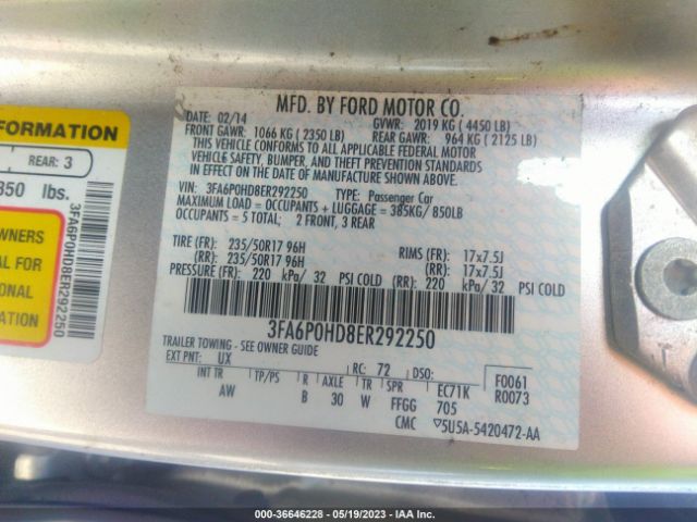 3FA6P0HD8ER292250 Ford FUSION SE