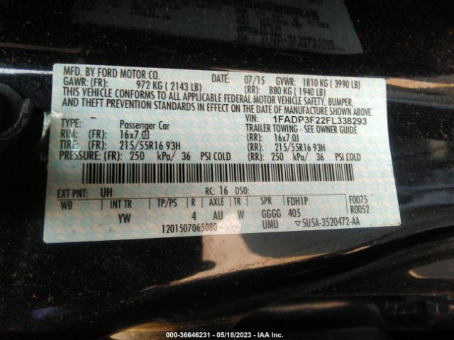 1FADP3F22FL338293 Ford FOCUS SE