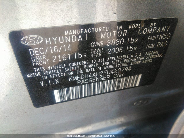 2015 HYUNDAI ELANTRA SPORT VIN: KMHDH4AH2FU423794
