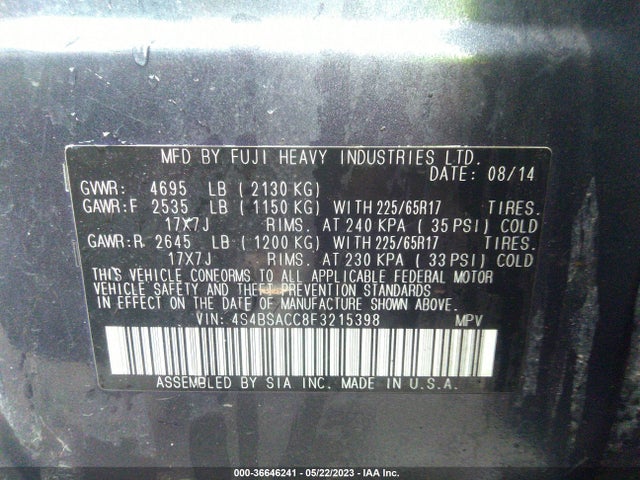 4S4BSACC8F3215398 Subaru Outback 2.5i Premium