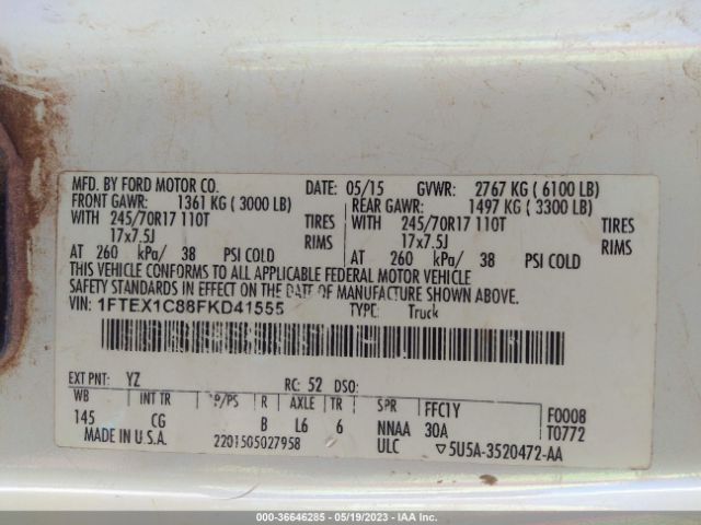 1FTEX1C88FKD41555 Ford F-150 Xl/xlt