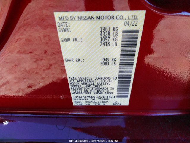 1N4BL4CV6NN366463 Nissan Altima 2.5 Sr