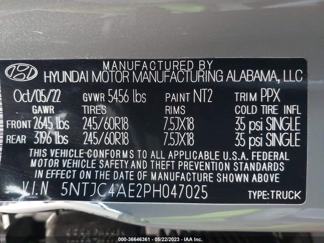 2023 HYUNDAI SANTA CRUZ SEL VIN: 5NTJC4AE2PH047025