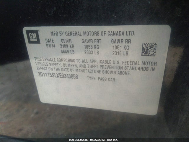 2014 CHEVROLET IMPALA LT VIN: 2G1115SLXE9243858