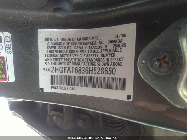 2006 HONDA CIVIC SDN EX VIN: 2HGFA16836H528650