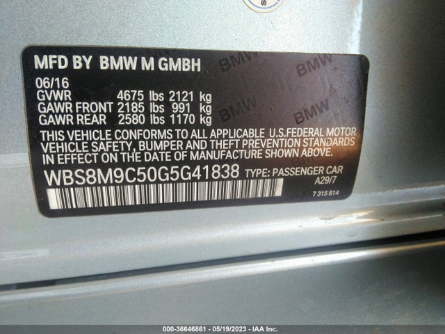 2016 BMW M3, VIN: WBS8M9C50G5G41838