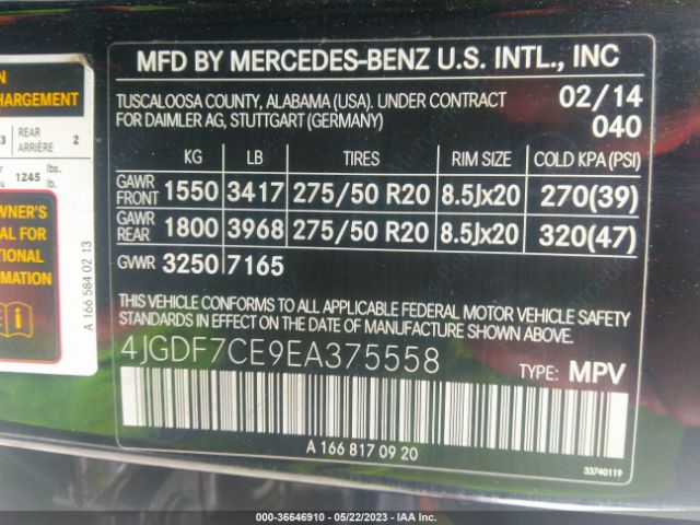 4JGDF7CE9EA375558 Mercedes-Benz Gl-class Gl 450