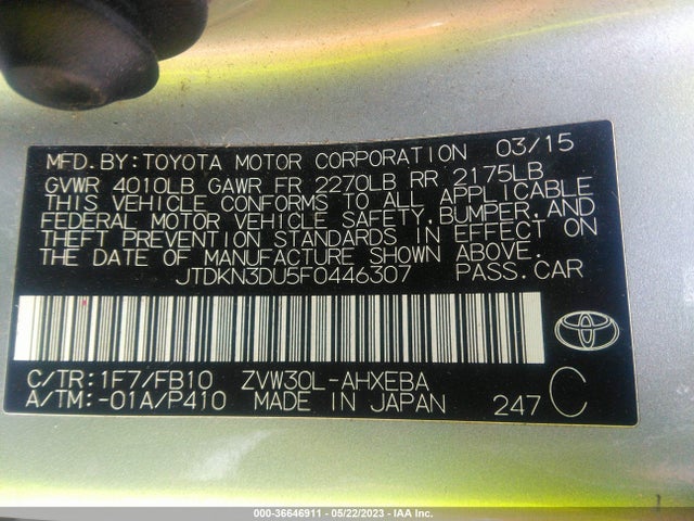 Toyota Prius Four 2015 JTDKN3DU5F0446307 Image 9