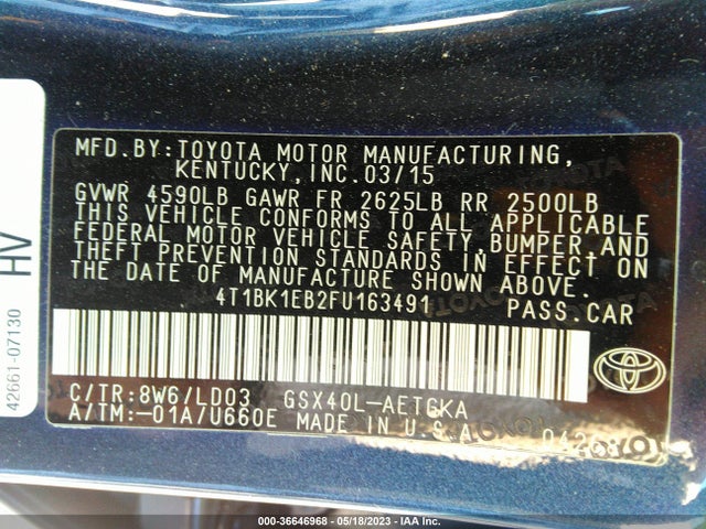 Toyota AVALON LIMITED 2015 4T1BK1EB2FU163491 Image 10