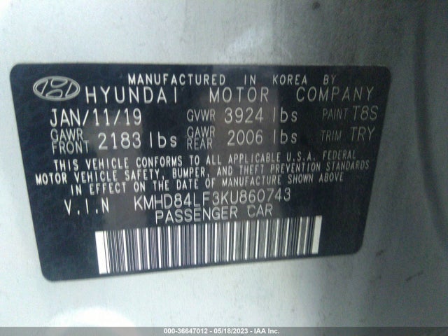 Hyundai ELANTRA SEL 2019 KMHD84LF3KU860743 Image 10