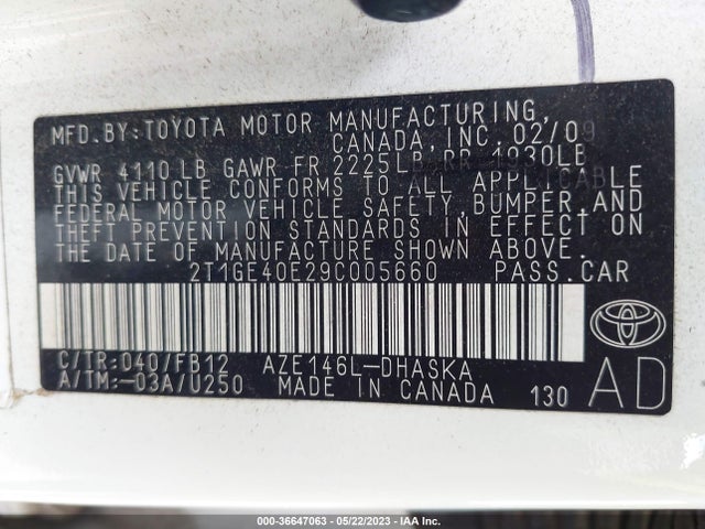 2009 TOYOTA MATRIX XRS VIN: 2T1GE40E29C005660
