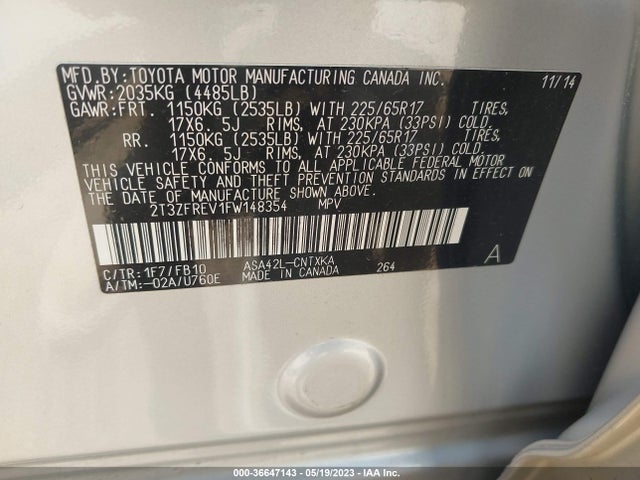 Toyota RAV4 LE 2015 2T3ZFREV1FW148354 Image 9