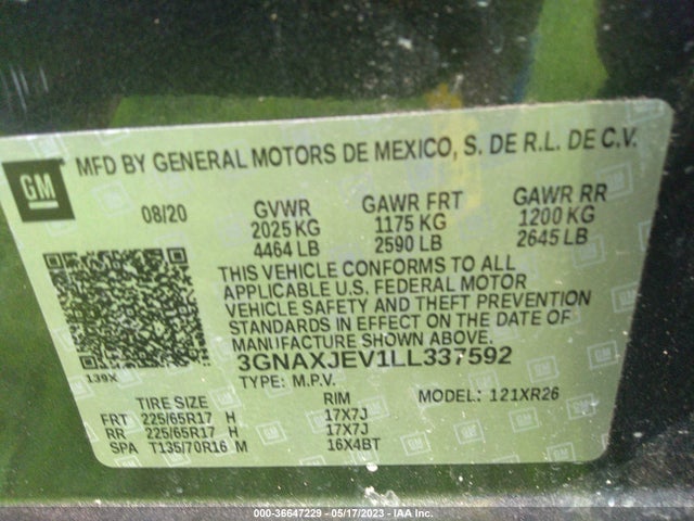 Chevrolet EQUINOX LT 2020 3GNAXJEV1LL337592 Image 9