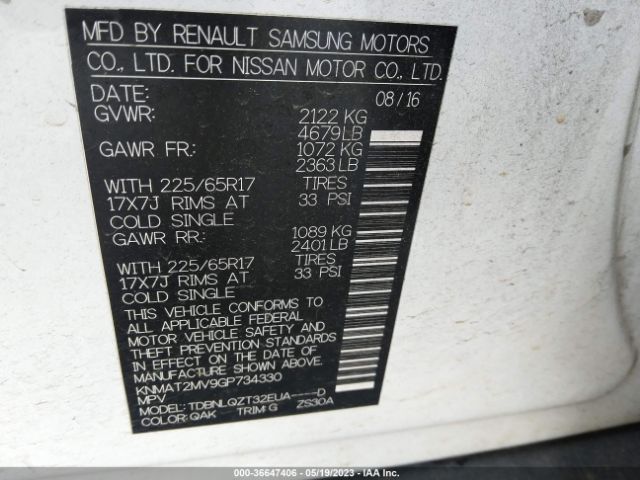 KNMAT2MV9GP734330 Nissan ROGUE SV